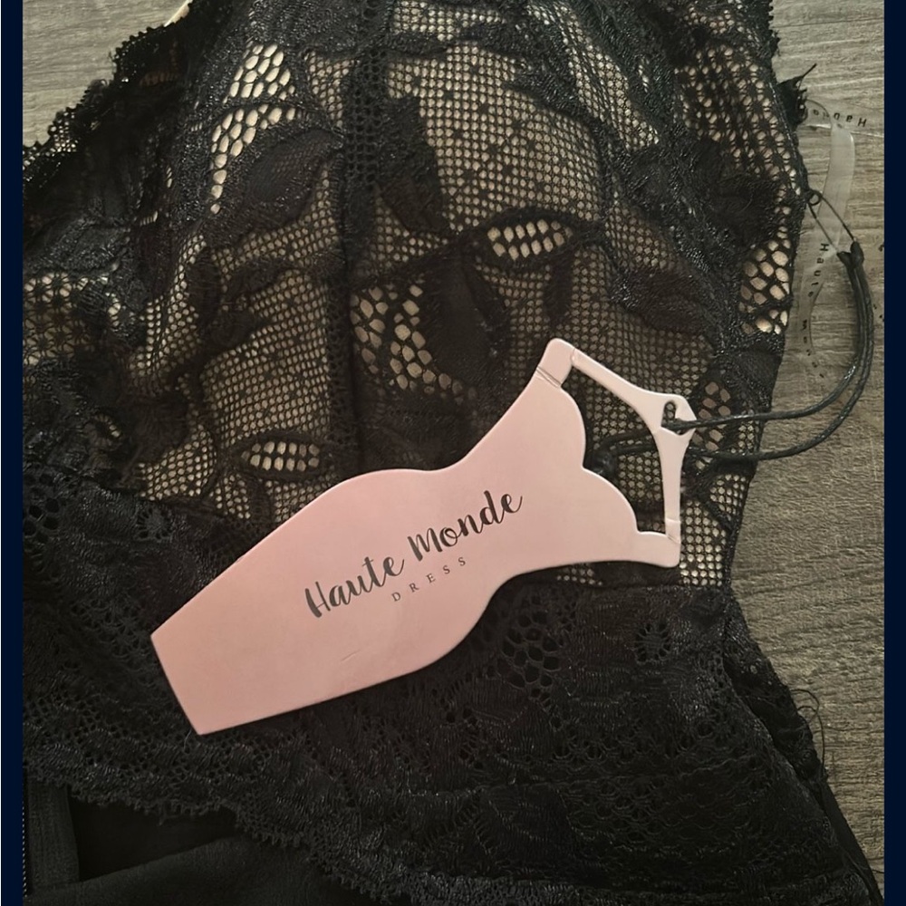 Haute Monde Black Chemise with Sheer Lace Detail